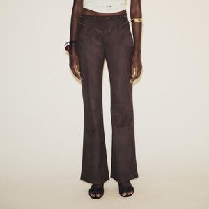 FAUX SUEDE STUDDED FLARE PANTS (NWT)